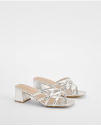 Boohoo - Strappy Block Heeled Mules - Lyst