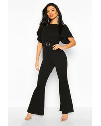 Boohoo Womens Layered Puff Sleeve Jumpsuit - Black