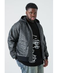 BoohooMAN - Plus Washed Pu Hooded Bomber - Lyst