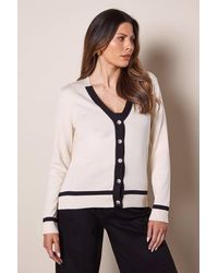Wallis - Fine Gauge Tipped Button Down Cardigan - Lyst