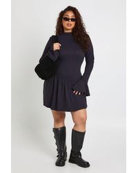 Boohoo - Plus Super Soft Flare Sleeve Drop Hem Skater Dress - Lyst
