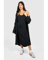 Boohoo - Maternity Textured Strappy Midi Dress And Belted Kimono - Lyst