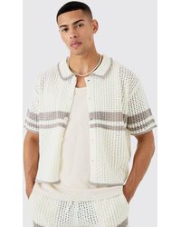 Boohoo - Boxy Oversized Open Stitch Statement Stripe Knit Shirt - Lyst