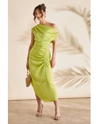 Coast - Satin Ruched One Shoulder Asymmetric Hem Midi Dress - Lyst