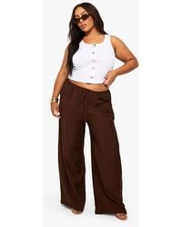 Boohoo - Plus Woven Drawstring Wide Leg Trouser - Lyst