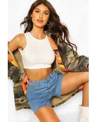 Boohoo Womens Canvas-Jeansjacke Mit Reißverschluss Und Camouflage-Print - Blau