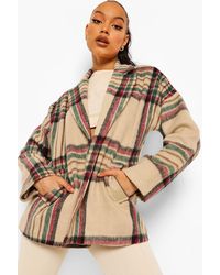 Boohoo Flannel Oversized Short Wool Look Coat - Natural