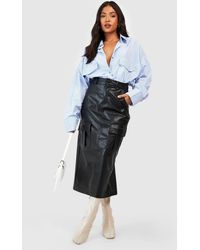Boohoo - Petite Leather Look Cargo Midaxi Skirt - Lyst