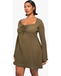 Boohoo - Plus Textured Ruched Bust Skater Dress - Lyst