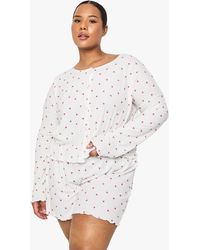 Boohoo - Plus Rib Floral Button Down Top & Short Pj Set - Lyst