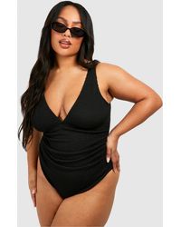 Boohoo - Plus Crinkle Tummy Control Ruched Bathing Suit - Lyst