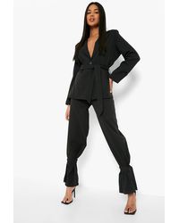 Boohoo Tie Ankle Relaxed Fit Dress Pants - Black