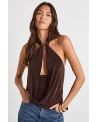 Boohoo - Double Layer Slinky O Ring Halterneck Top With Cowl Detail - Lyst