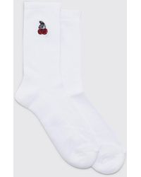 Boohoo Cherry Embroidered Sports Socks - Blanco