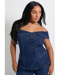 Boohoo - Plus Bardot Button Down Denim Top - Lyst