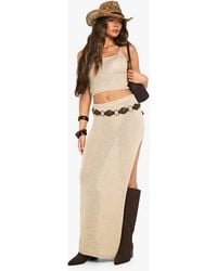 Boohoo - Sequin Knit Sheer Cami Top And Split Side Maxi Skirt - Lyst