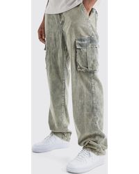 BoohooMAN - Tall Relaxed Acid Wash Cord Cargo Trouser - Lyst