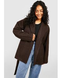 Boohoo - Short Belted Textured Wool Look Coat - Lyst