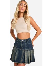 Boohoo - Pleated Denim Mini Skirt - Lyst
