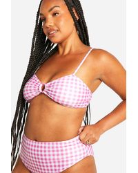 Boohoo - Plus Gingham Print O Ring High Waist Bikini Top - Lyst