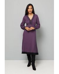 Wallis - Petite Plum Zip Front Pleated Knitted Midi Dress - Lyst