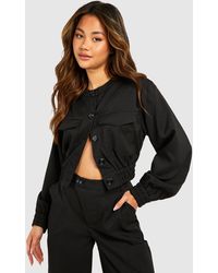 Boohoo - Linen Look Pocket Detail Bomber Jacket - Lyst