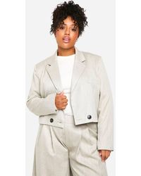 Boohoo - Plus Textured Single Button Cropped Boxy Blazer - Lyst