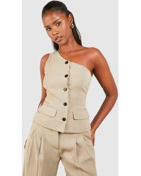 Boohoo - One Shoulder Contrast Button Waistcoat - Lyst
