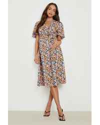 Boohoo - Maternity Floral Wrap Belted Midi Dress - Lyst