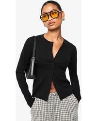 Boohoo - Rib Button Through Long Sleeve Top - Lyst