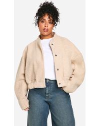 Boohoo - Plus Boucle Bomber Jacket - Lyst