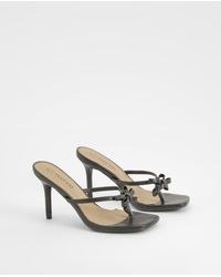 Boohoo - Toe Post Bow Detail Heeled Mules - Lyst