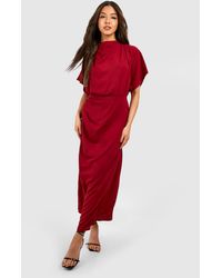 Boohoo - Hammered Cowl Neck Ruched Side Midi Dress - Lyst