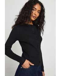 Boohoo - Rib Knit High Neck Button Down Knitted Cardigan - Lyst