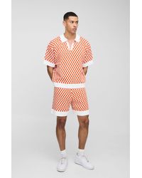 Boohoo - Polo Man Oversize Recto De Punto Jacquard Con Estampado De Cuadros - Lyst