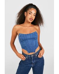Boohoo - Seamed Detail Cropped Denim Corset Top - Lyst