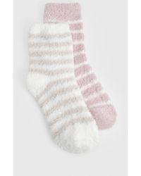 Boohoo - Striped Fluffy Socks 2 Pack - Lyst