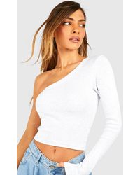 Boohoo - Basic Rib Asymmetric One Shoulder Top - Lyst