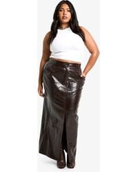 Boohoo - Plus Croc Pu Split Front Maxi Skirt - Lyst