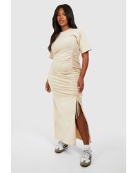 Boohoo - Plus Cotton Ruched T-shirt Midaxi Dress - Lyst