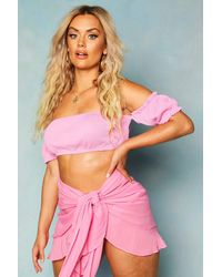 Boohoo Plus Chiffon Ruffle Detail Wrap Beach Sarong - Rose