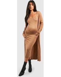 Boohoo - Maternity Knitted Midi Dress And Duster Set - Lyst