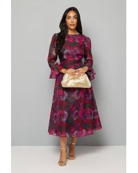 Wallis - Petite Floral Organza Flute Sleeve Midi Dress - Lyst