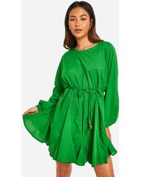 Boohoo - Cotton Long Sleeve Godet Mini Dress - Lyst