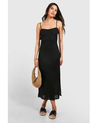 Boohoo - Linen Look Strap Detail Maxi Dress - Lyst