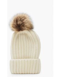 Boohoo - Rib Knit Beanie With Large Faux Fur Pom - Lyst