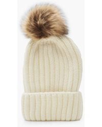 Boohoo - Rib Knit Beanie With Large Faux Fur Pom - Lyst