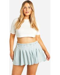 Boohoo - Plus Pleated Micro Mini Denim Skirt - Lyst