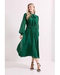 Dorothy Perkins - Bow Tie Neck Detail Shirred Waist Midi Dress - Lyst