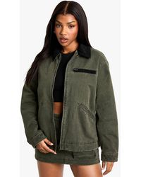 Boohoo - Cord Collar Detail Washed Jacket - Lyst